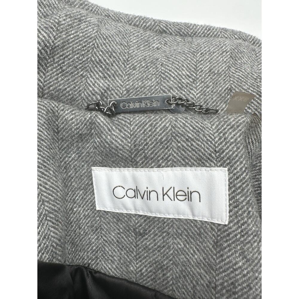 Calvin Klein Women’s XXS Gray Herringbone Wool Blend Coat Zip Snap Mid Length - Picture 15 of 16